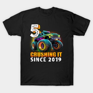 Monster Truck 5 Year Old Boys 5th Birthday Party Born 2019 T-Shirt